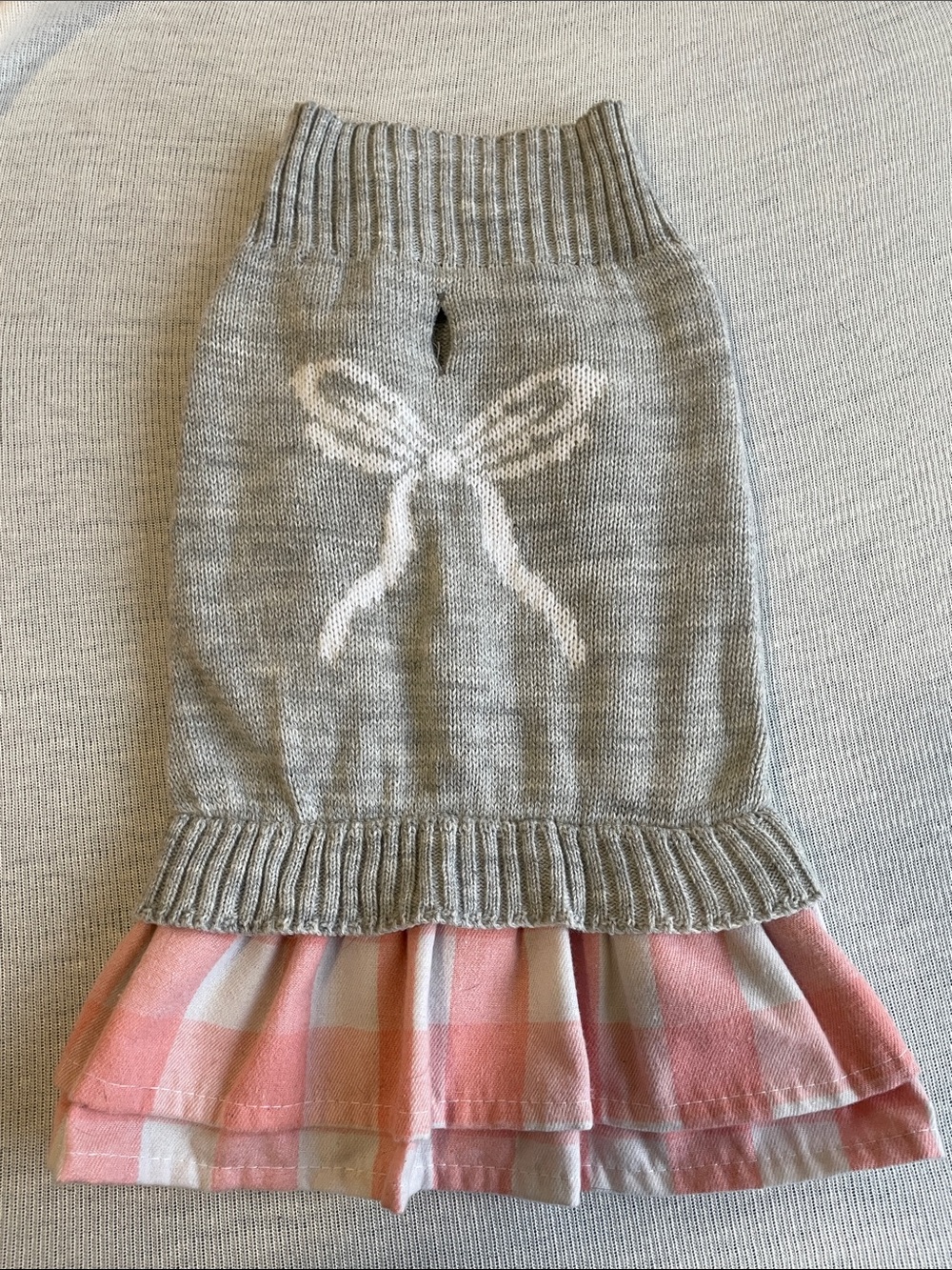 Dog Gray Knit Skirt with Pink Plaid Ruffle Medium